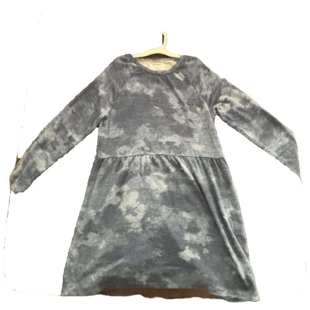 Old Navy girl's long sleeve blue camo tie dye skater‎ dress sz L (10-12)